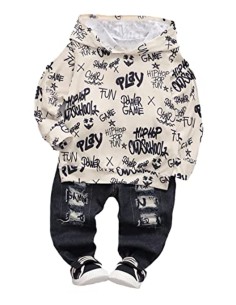 WILL THE BEST Felpa con cappuccio Word e Pantalone Denim Bambino Tuta Completo 2 pezzi da 3 a 6 anni