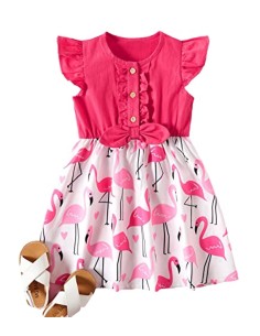 WILL THE BEST Abito con gonna a balze Flamingo Bambina Completo 2 pezzi da 3 a 6 anni